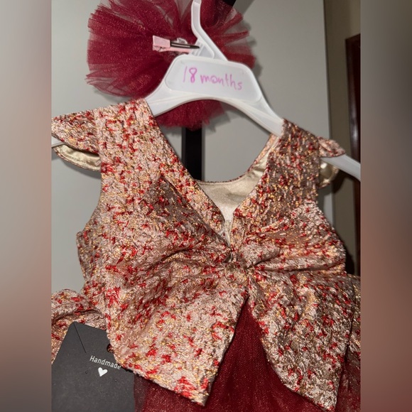 Floral Burgundy Kids formal Dress with Hairclip - Picture 4 of 4